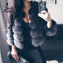 Load image into Gallery viewer, FURSARCAR 2019 Fashion Dark Gray Coat Short Real Fur Coat Women Natural Fox Fur Coats Winter Nine Quarter Sleeves Warm Clothing