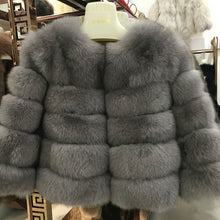 Load image into Gallery viewer, FURSARCAR 2019 Fashion Dark Gray Coat Short Real Fur Coat Women Natural Fox Fur Coats Winter Nine Quarter Sleeves Warm Clothing