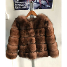 Load image into Gallery viewer, FURSARCAR 2019 Fashion Dark Gray Coat Short Real Fur Coat Women Natural Fox Fur Coats Winter Nine Quarter Sleeves Warm Clothing