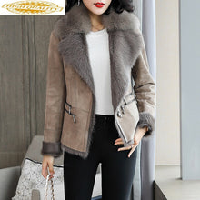 Load image into Gallery viewer, Double Faced Fur Coat Female Natural Wool Fur Coats Winter Jacket Women Fox Fur Collar Genuine Leather Jacket MY4081