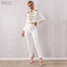 Load image into Gallery viewer, Adyce 2019 New Winter Women Club Bandage Set Black White Tassel Tops&amp;Pant 2 Two Pieces Set Night Out Celebrity Evening Party Set
