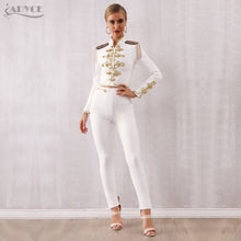 Load image into Gallery viewer, Adyce 2019 New Winter Women Club Bandage Set Black White Tassel Tops&amp;Pant 2 Two Pieces Set Night Out Celebrity Evening Party Set
