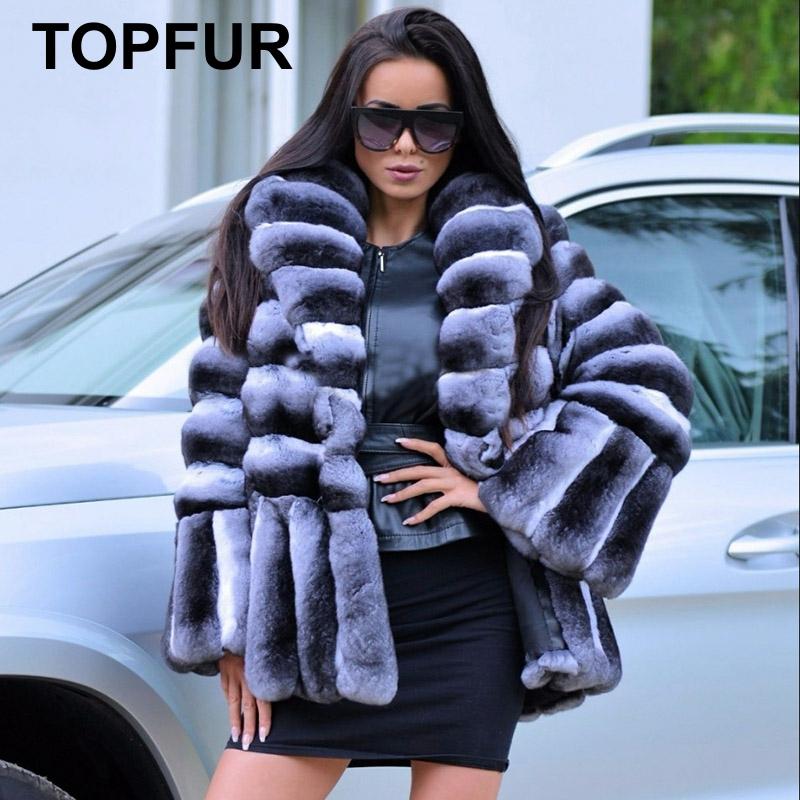 TOPFUR 2018 Luxury Turndown Fur Collar Real Fur Coats Winter Rex Rabbit Fur Jacke For Women Fashion Rabbit Fur Coat Chinchilla