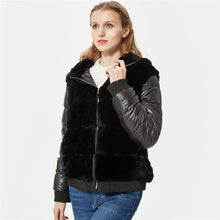 Load image into Gallery viewer, natural short rex rabbit fur coat women winter natural fur jacket with fur hood fanshion new outwear down sleeves coat  sporty
