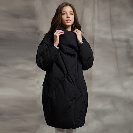 YNZZU 2019 Winter Bread Down Jacket Women Army Green Elegant Mid-Long Loose Thick Warm Coat White Goose Down Female Jacket AO563