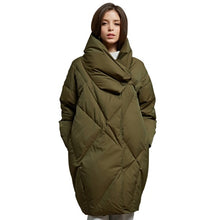 Load image into Gallery viewer, YNZZU 2019 Winter Bread Down Jacket Women Army Green Elegant Mid-Long Loose Thick Warm Coat White Goose Down Female Jacket AO563
