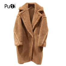 Load image into Gallery viewer, PUDI 2020 new women fashion real sheep fur over coat girl leisure solid teddy color jacket overcoats ct817
