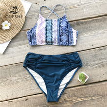 Load image into Gallery viewer, CUPSHE Boho Geo Print Shirring Bikini Set Women Lace Up Shirring Two Pieces Swimsuit 2020 Beach Bathing Suit Swimwear
