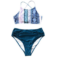 Load image into Gallery viewer, CUPSHE Boho Geo Print Shirring Bikini Set Women Lace Up Shirring Two Pieces Swimsuit 2020 Beach Bathing Suit Swimwear
