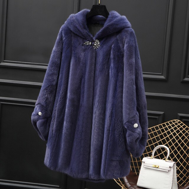 Real Mink Coat Female Luxury Natural Fur Coats Winter Jacket Women Warm Hooded Long Jackets for Women Clothes 2019 MY
