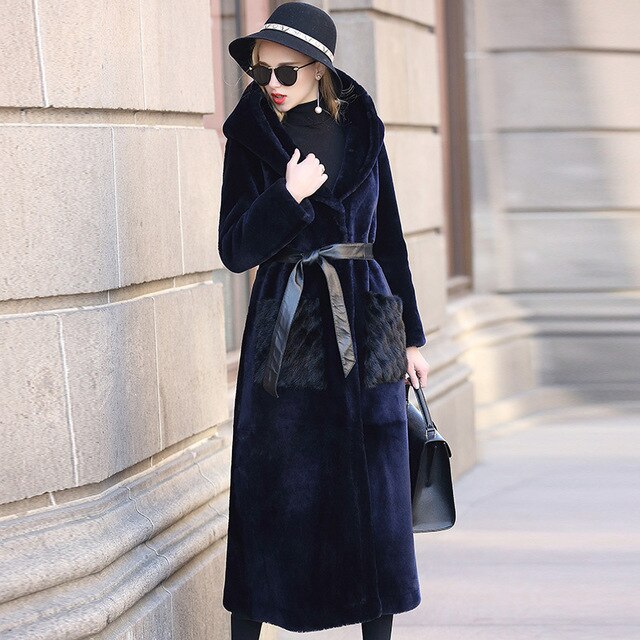 Faced Double Luxury Fur Coat Winter Jacket Women Natural Fur Jacket Women Genuine Leather Jacket with Mink Fur Pocket MY