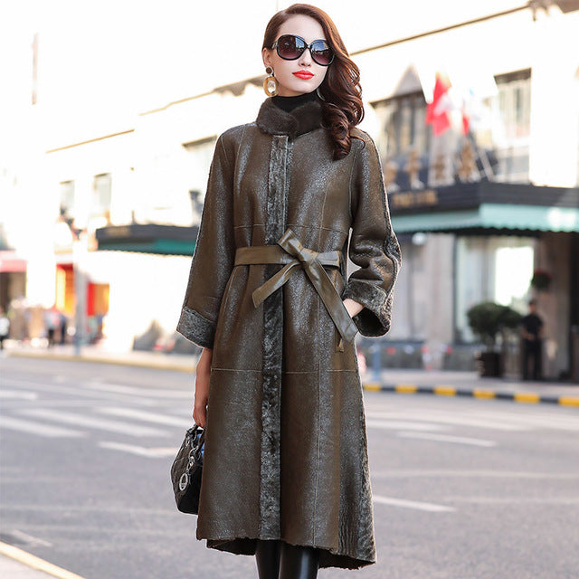 Women Coat Winter Double Faced Real Fur Coat Female Luxury Wool Fur Jacket Women Mink Fur Collar Warm Long Coats MY4407 s