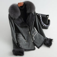 Load image into Gallery viewer, Double Faced Fur Coat Female Natural Wool Fur Coats Winter Jacket Women Fox Fur Collar Genuine Leather Jacket MY4081

