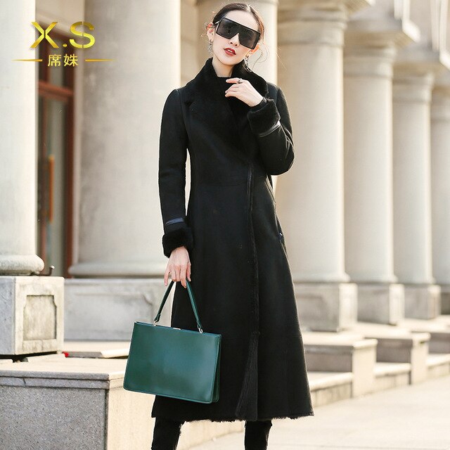 Fur Faced Double Coat Female Luxury Sheep Shearling Fur Winter Jacket Women Genuine Leather Jacket Korean Long Coats MY s